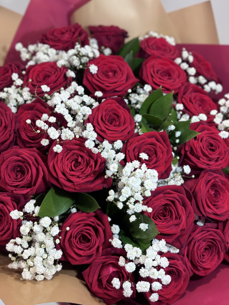 Luxurious Long Stems Red Rose & Gypsphla - Rams florists