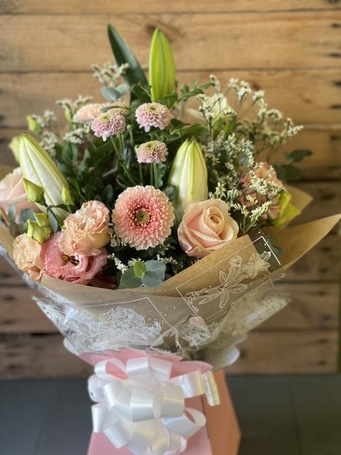 Pastel Hand tied bouquet made with the finest flowers - Rams florists