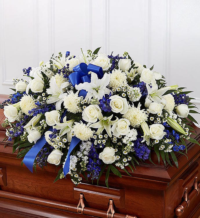 Ramsbothams florist casket spray 3 F / Casket Blue Tears Standing Spray