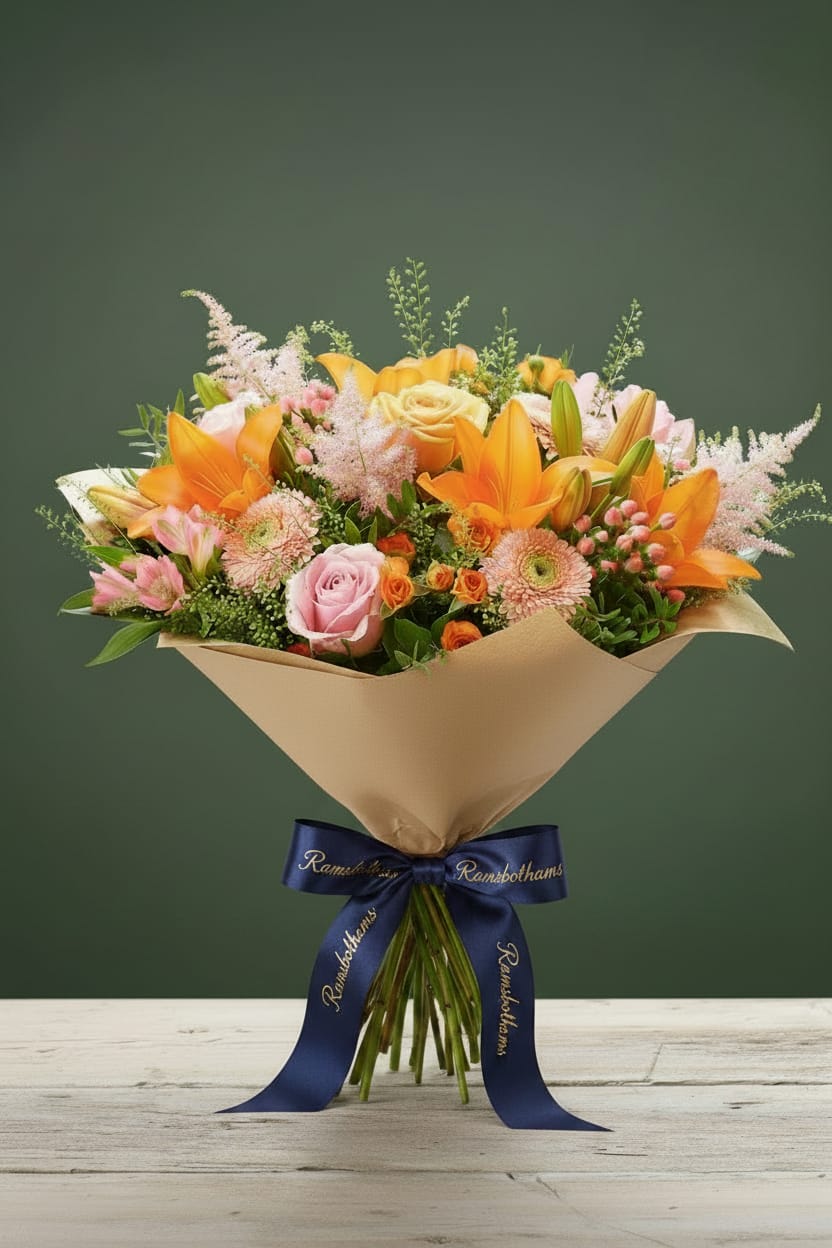 Ramsbothams florist Hat box Apricot Flame Hat Box