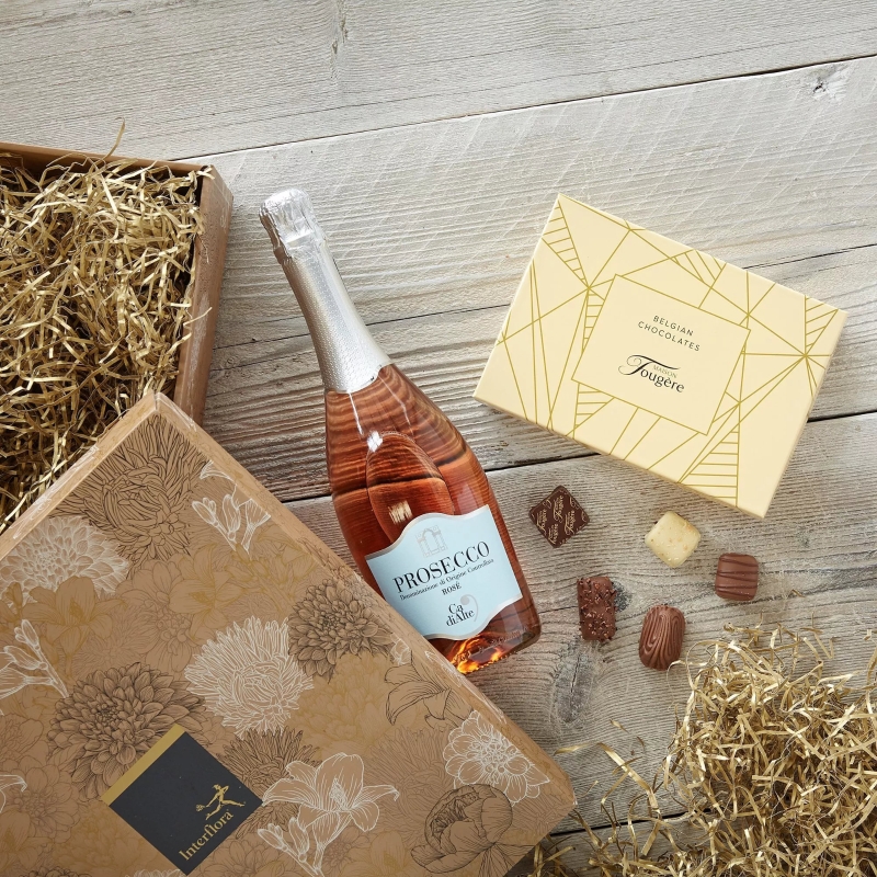 Sparkling Rose Prosecco and Belgian Chocolates Gift Set