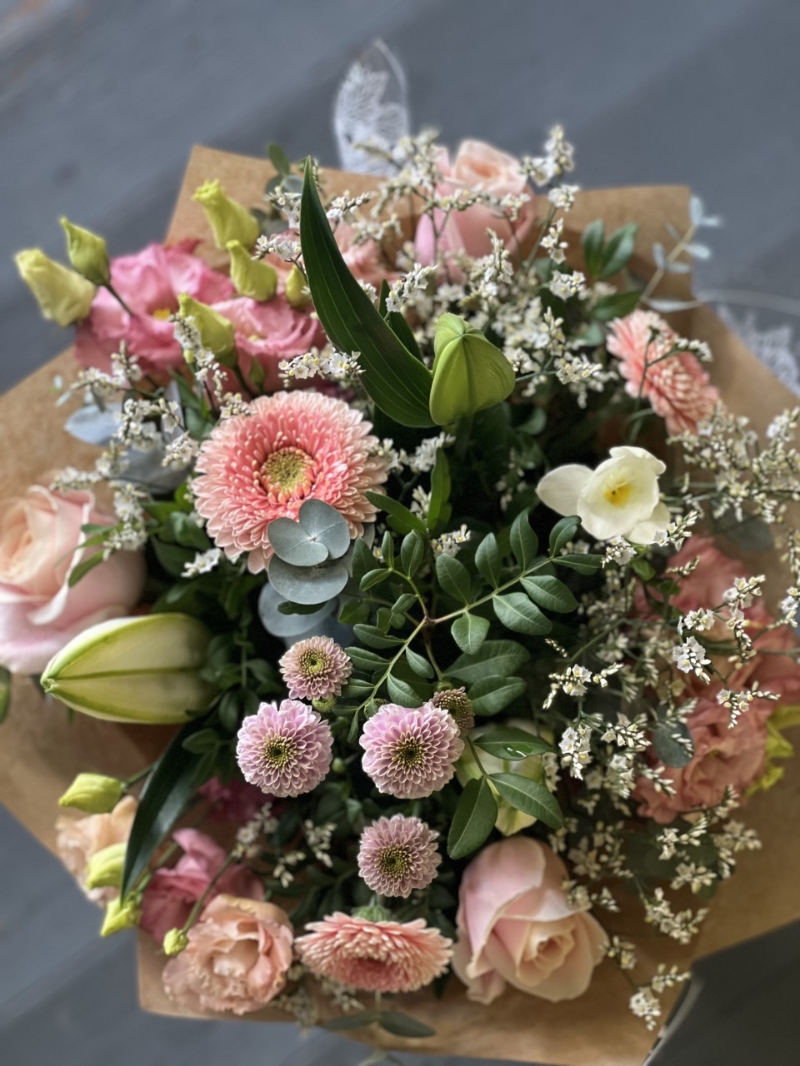 Pastel Hand tied bouquet made with the finest flowers